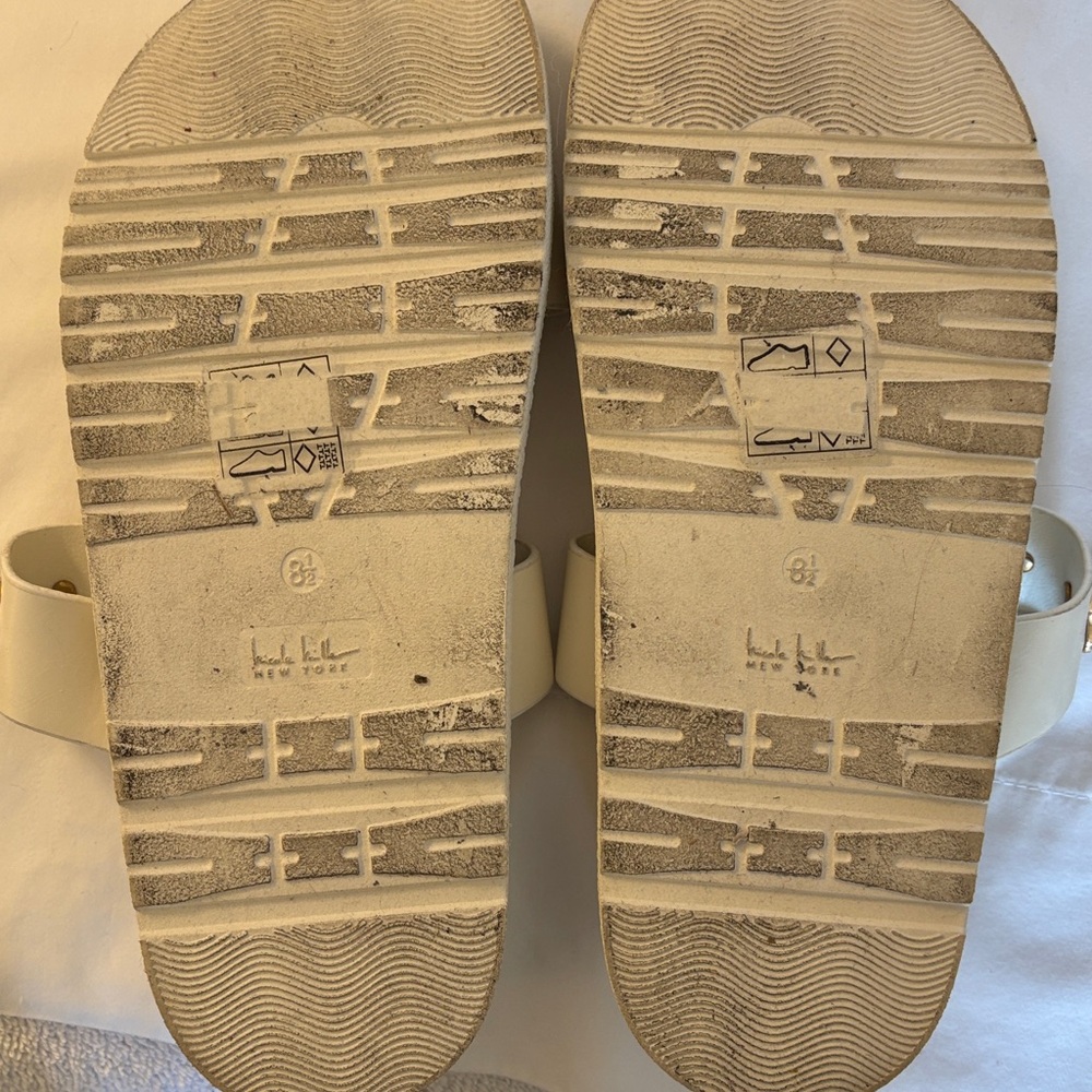 Nicole Miller ivory Slide Sandals with Gold Floral Detail - Picture 6 of 6